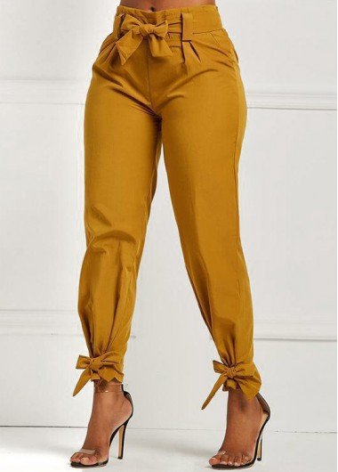 Ginger Bowknot Elastic Waist Mid Waisted Pants