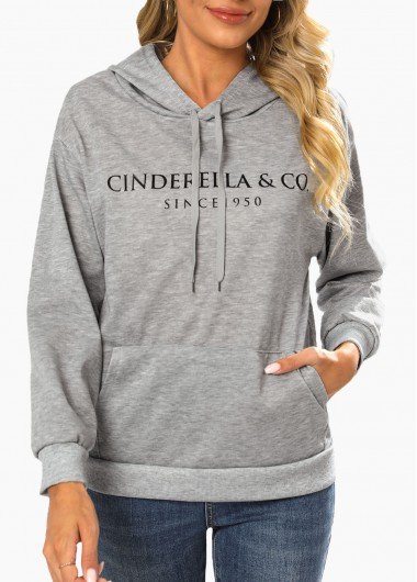 Light Grey Marl Pocket Letter Print Hoodie