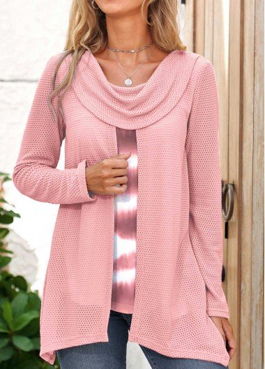 Pink Ombre Long Sleeve Faux Two Piece Sweatshirt