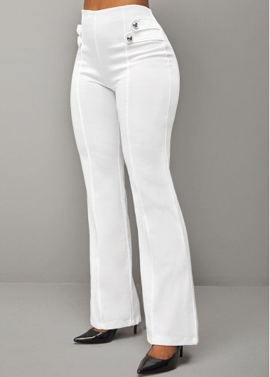 White Breathable Straight Leg Zipper Fly Pants