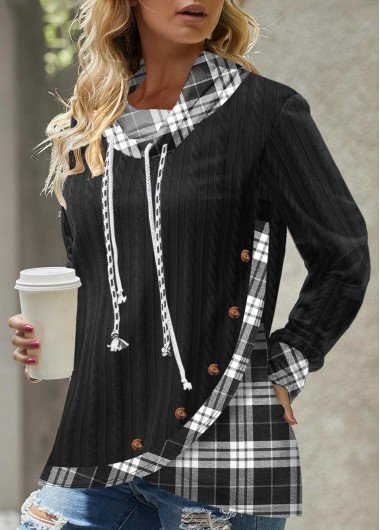 Black Asymmetric Hem Long Sleeve Sweatshirt