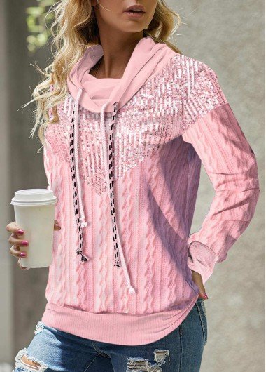 Pink Long Sleeve Cowl Neck Sweatshirt