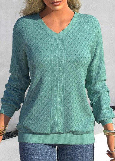 Green Long Sleeve V Neck Sweatshirt