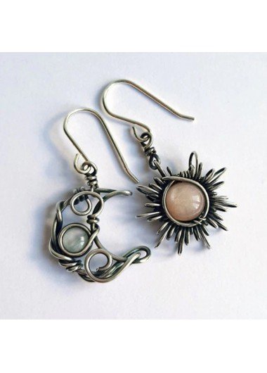 Golden Copper Sun and Moon Design Earrings