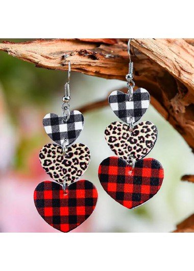 Multi Color Heart Plaid Leopard Earrings