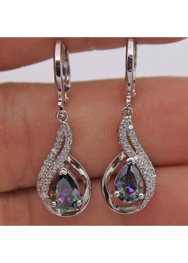 Silvery White Metal Design Rhinestone Earrings