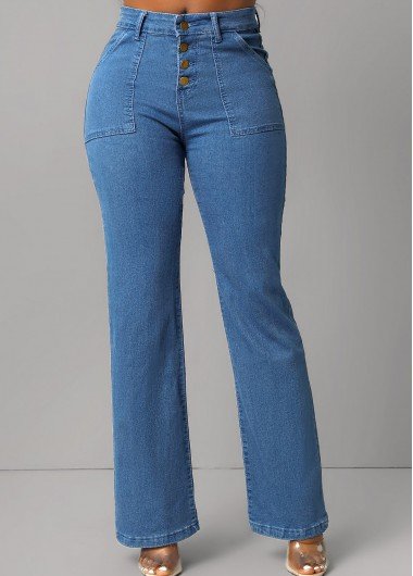 Denim Blue Pocket Button Fly Jeans