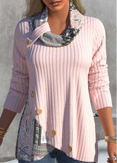 Light Pink Asymmetric Hem Paisley Print Sweatshirt