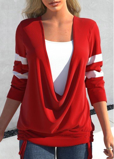 Red Fake 2in1 Long Sleeve T Shirt