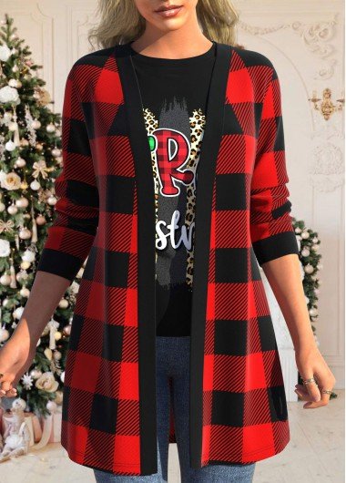 Red Tartan Print Long Sleeve Coat