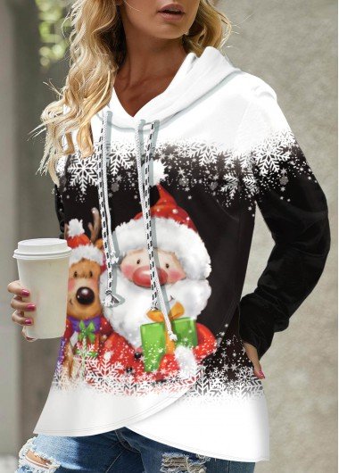 Black Lace Christmas Print Long Sleeve Hoodie