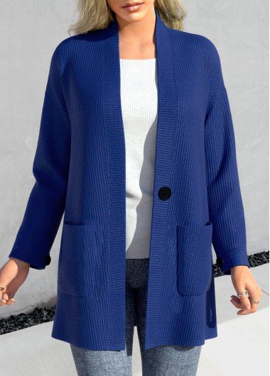 Dark Blue Pocket Long Sleeve Coat