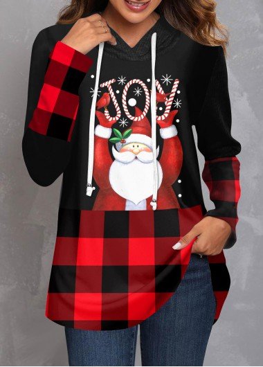 Red Christmas Santa Claus Print Long Sleeve Hoodie