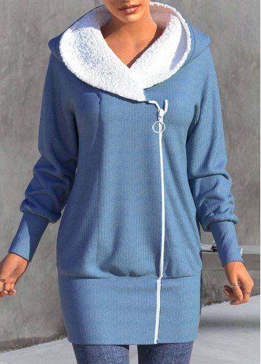 Dusty Blue Zipper Long Sleeve Jacket