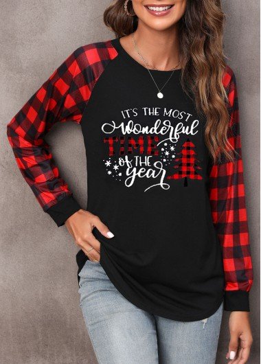 Red Christmas Print Long Sleeve Round Neck Sweatshirt