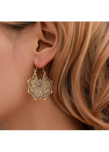 1 Pair Bohemian Floral Design Gold Earrings