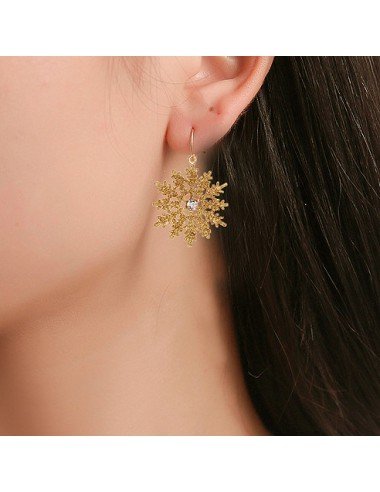 Gold Snowflake Christmas Rhinestone Detail Earrings