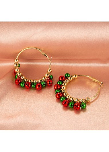 Christmas Bell Gold Metal Round Earrings