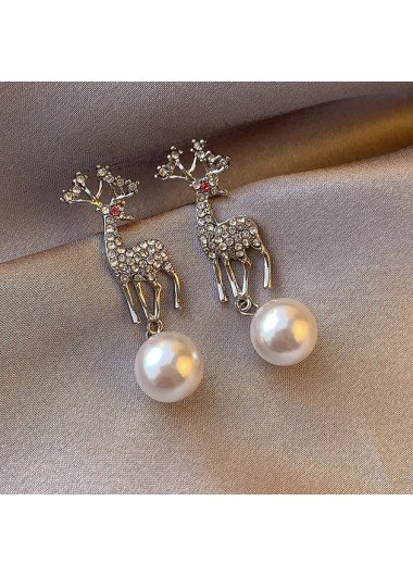 Silvery White Round Design Pearl Detail Earrings