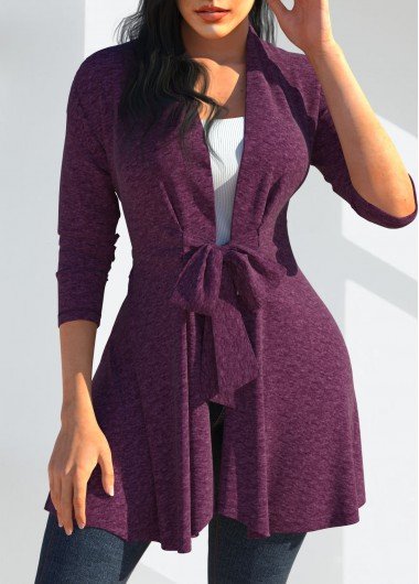 Dark Purple Bowknot Long Sleeve Cardigan