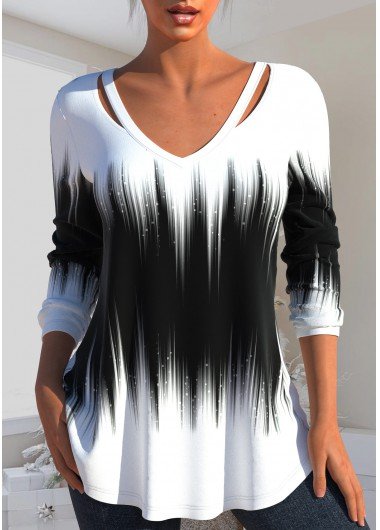 Black Cut Out Ombre Long Sleeve T Shirt