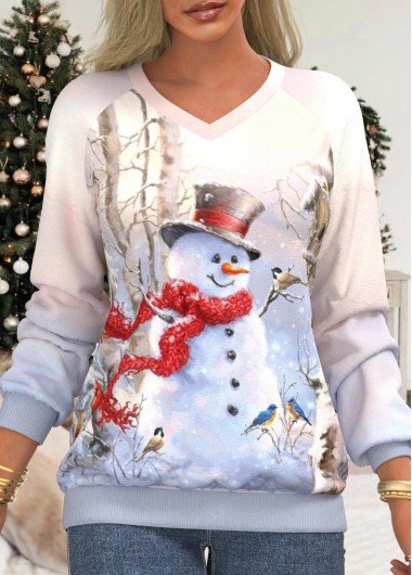 Multi Color Christmas Snowman Print Long Sleeve Sweatshirt