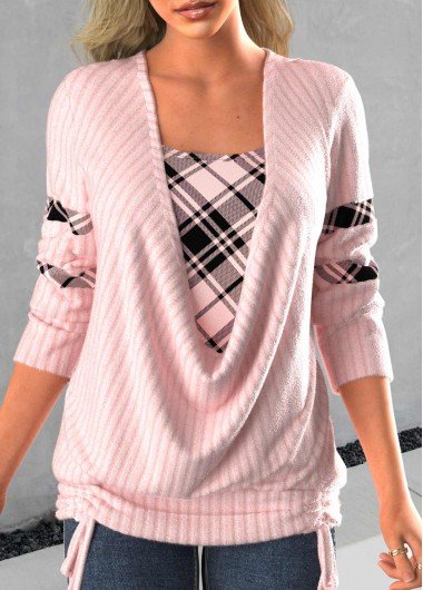 Light Pink Faux Two Piece Tie Side Sweatshirt