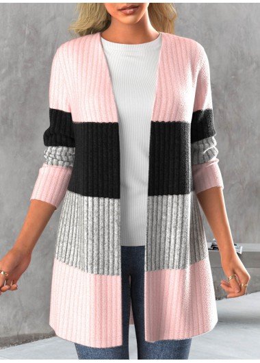 Light Pink Long Sleeve Open Front Cardigan