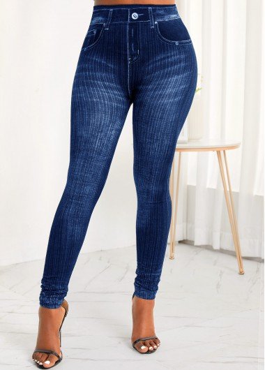 Blue Pocket Zipper Fly High Waisted Jeans