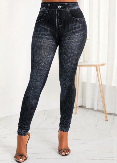 Black Pocket Skinny Zipper Fly High Waisted Jeans