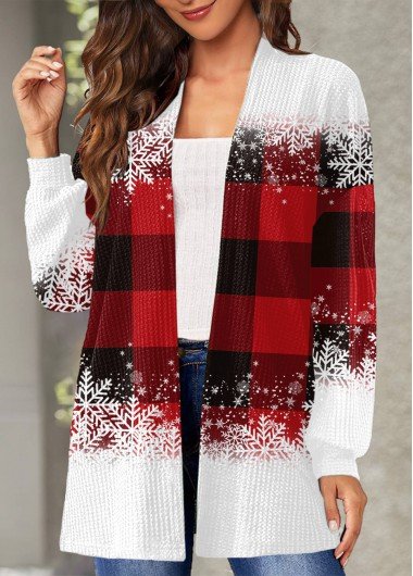 Christmas Red Plaid Long Sleeve Coat