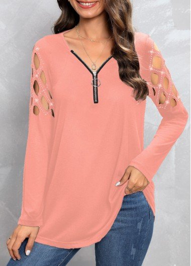 Pink Hot Drilling Long Sleeve T Shirt