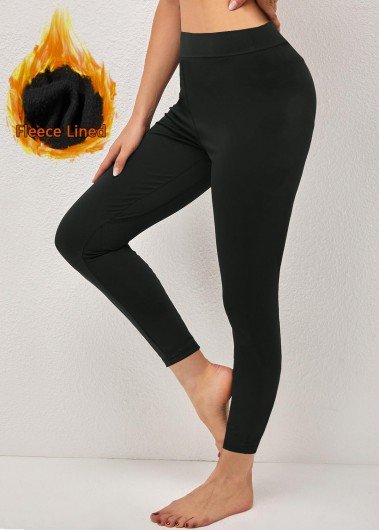 Black High Waisted Fleece Lined Elastic Waist Leggings