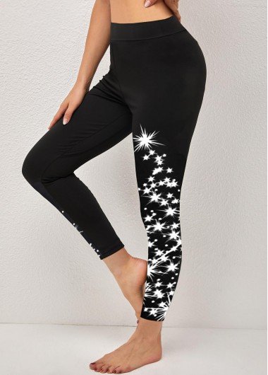 Black Christmas Tree Print High Waisted Leggings