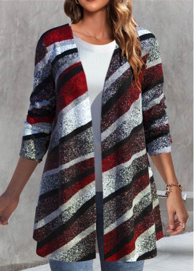 Multi Color Geometric Print Long Sleeve Coat