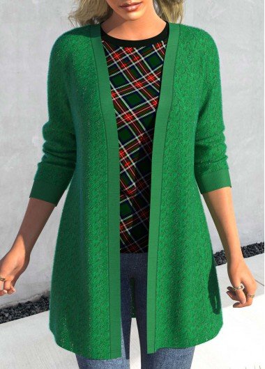 Green Lace Long Sleeve Open Front Coat