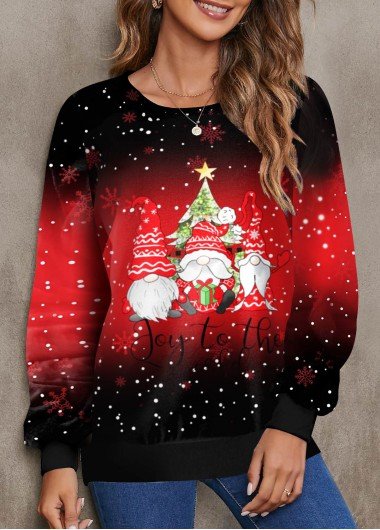 Christmas Santa Claus Print Red Long Sleeve Sweatshirt