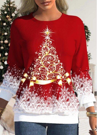 Red Christmas Tree Print Long Sleeve Sweatshirt