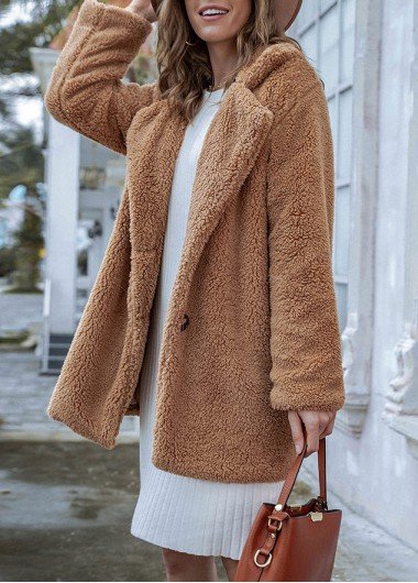 Light Coffee Button Long Sleeve Lapel Coat