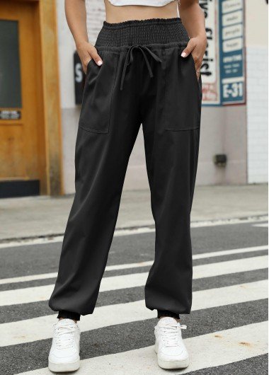 Black Pocket Jogger Drawastring High Waisted Pants