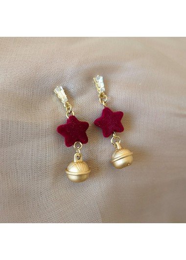 Wine Red Star Design Metal Earrings