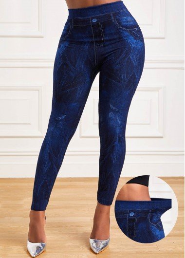 Navy Tie Dye Print High Waisted Leggings