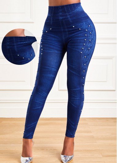 Dark Blue High Waisted Ankle Length Leggings