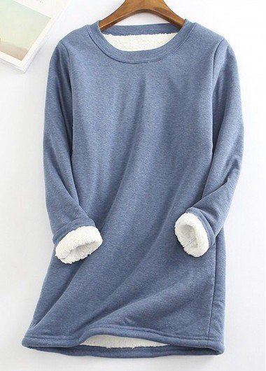 Dusty Blue Plush Long Sleeve T Shirt