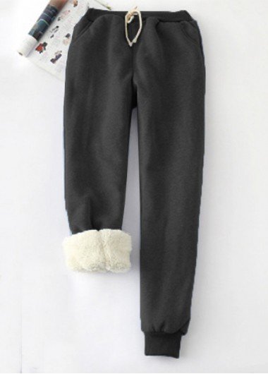 Black Plush Jogger Drawastring High Waisted Pants