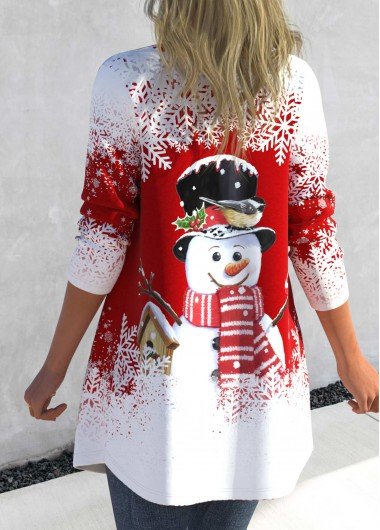 Christmas Red Snowflake Print Long Sleeve Coat