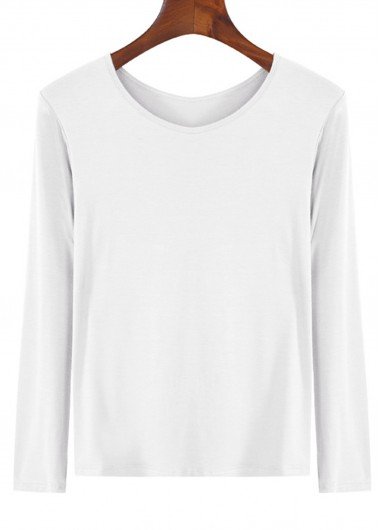 White Long Sleeve Round Neck T Shirt