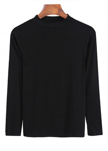 Black Long Sleeve Stand Collar T Shirt