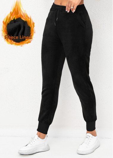 Black Pocket Drawastring High Waisted Jogger Pants