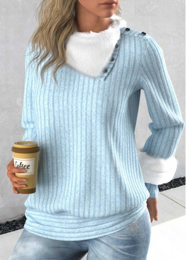 Light Blue Long Sleeve Asymmetrical Neck Sweatshirt